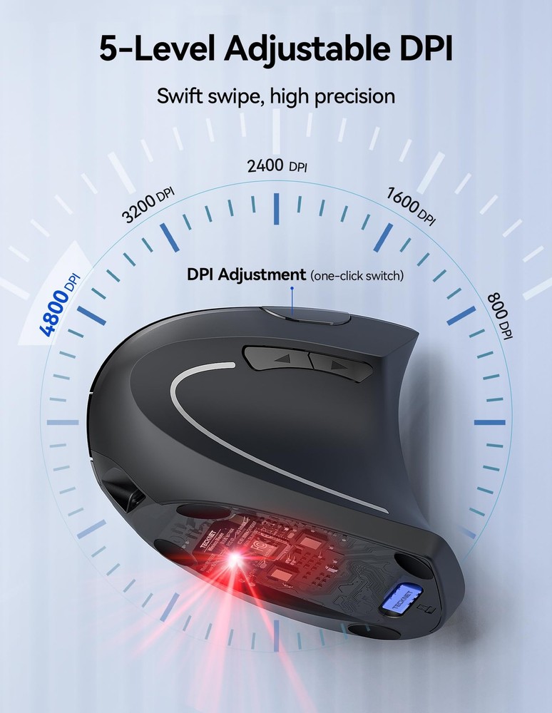 TECKNET Ergonomic Mouse, Wireless Rechargeable Vertical Mouse for Black