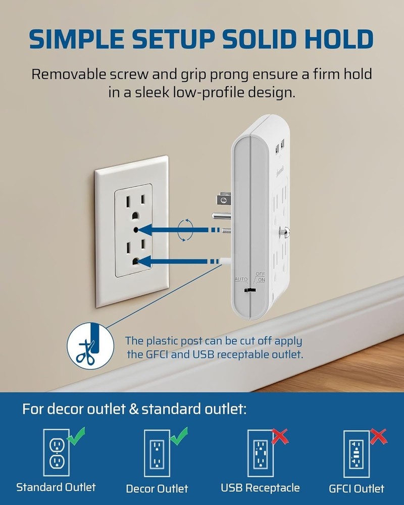 Certified USB Outlet Extender, Surge Protector, 2 Pack