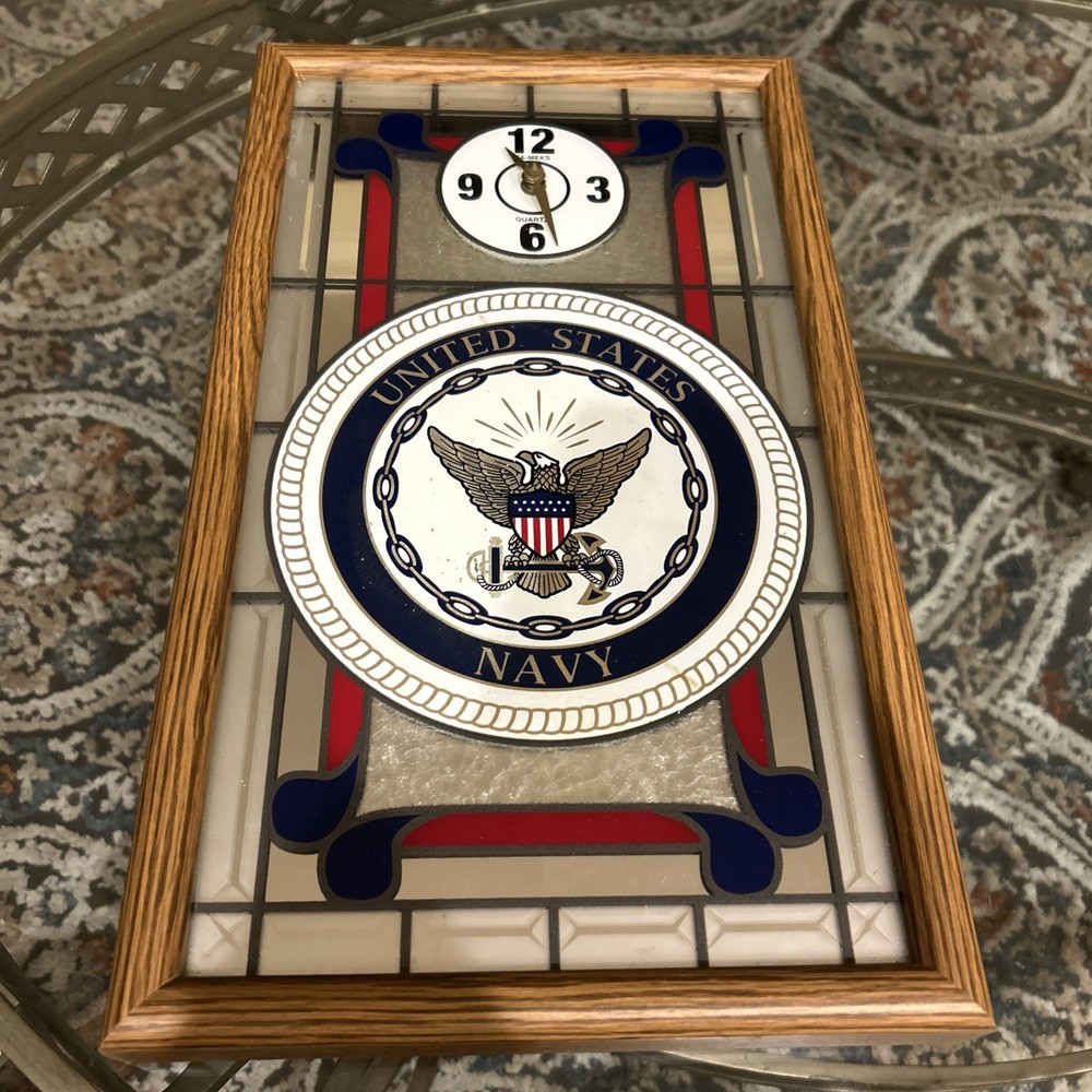 United States Navy Wall Clock, Mirrored/Translucent, 17x10 (clock needs work)