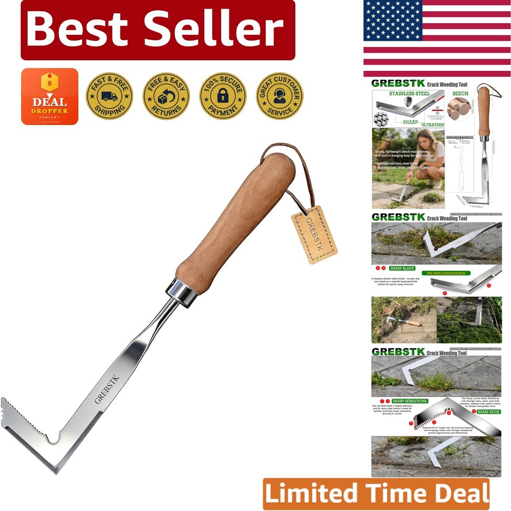 Effortless Weeding with Beech Handle Manual Weeder - Compact Gardening Tool