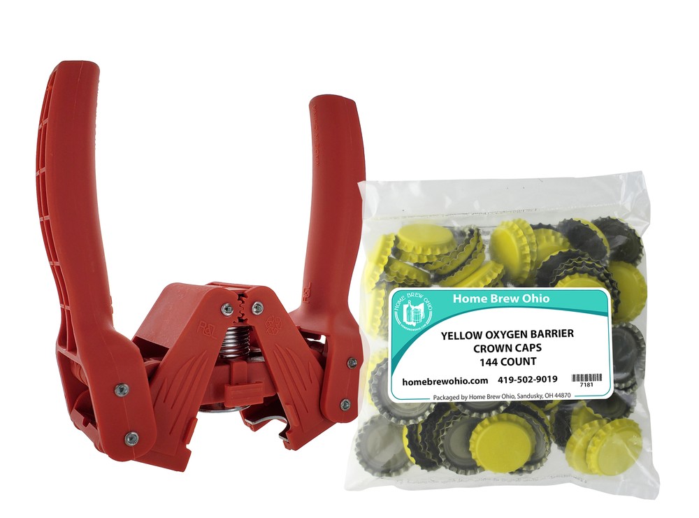 Red Beauty Bottle Capper With Yellow Oxygen Barrier Crown Caps-144 Count