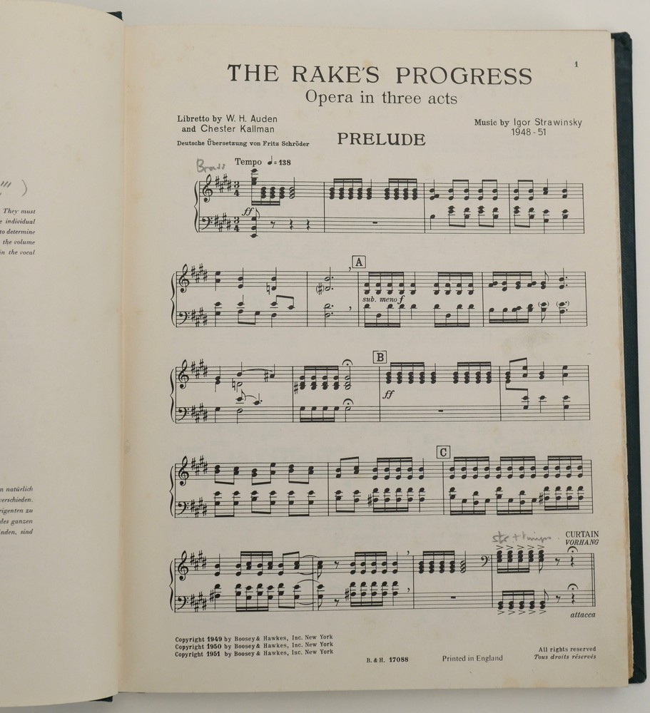 STRAVINSKY, Igor. (1882–1971)The Rake's Progress - SIGNED