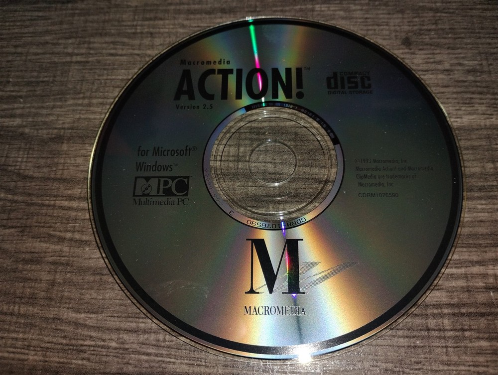 Macromedia Action! Version 2.5 PC CD-ROM 1993 Macr Inc. Software for Windows 3.1