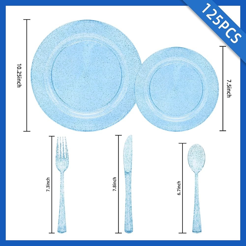 Blue Plastic Plates with Blue Plastic Sierware Heavy Duty, Disposable