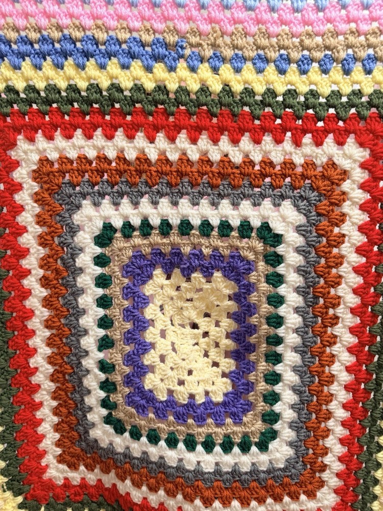 Handmade Crocheted Multicolor Blanket Sz 36”X 32”. Boho Retro