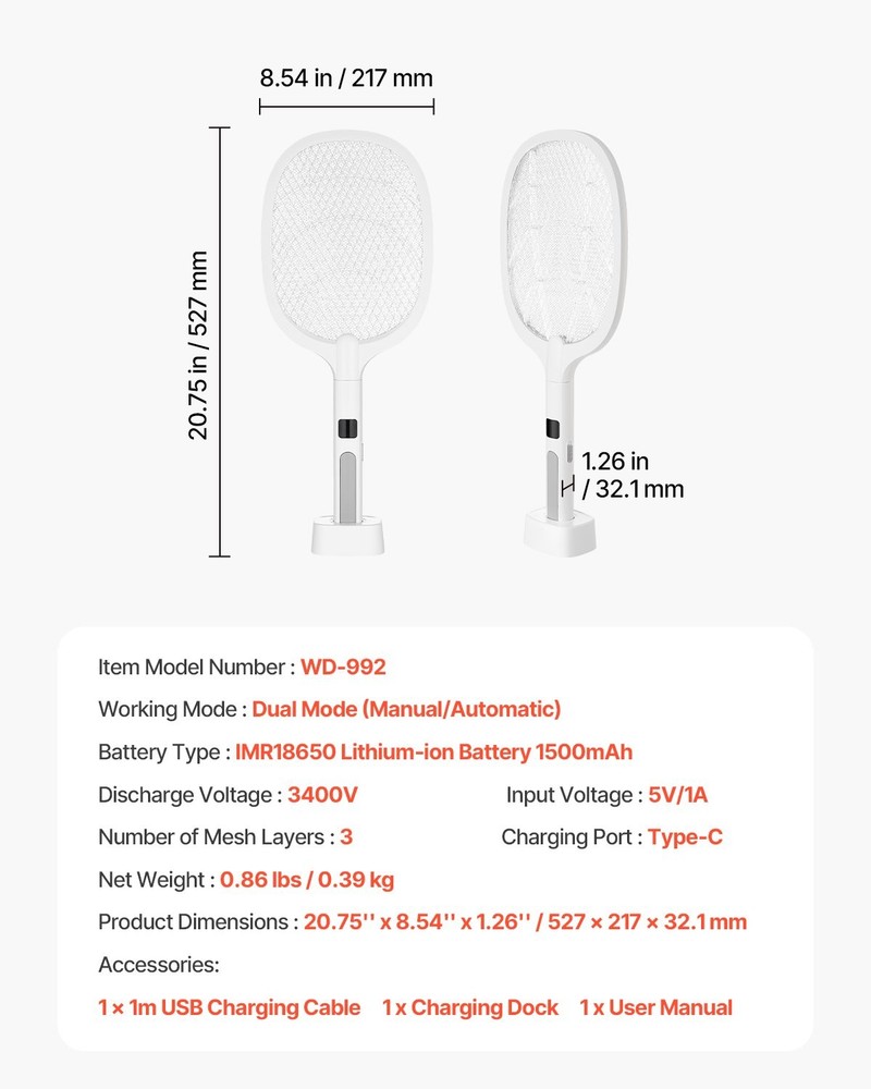 Electric Fly Swatter Zapper Racket 3 Layers Mesh & Digital Screen Display