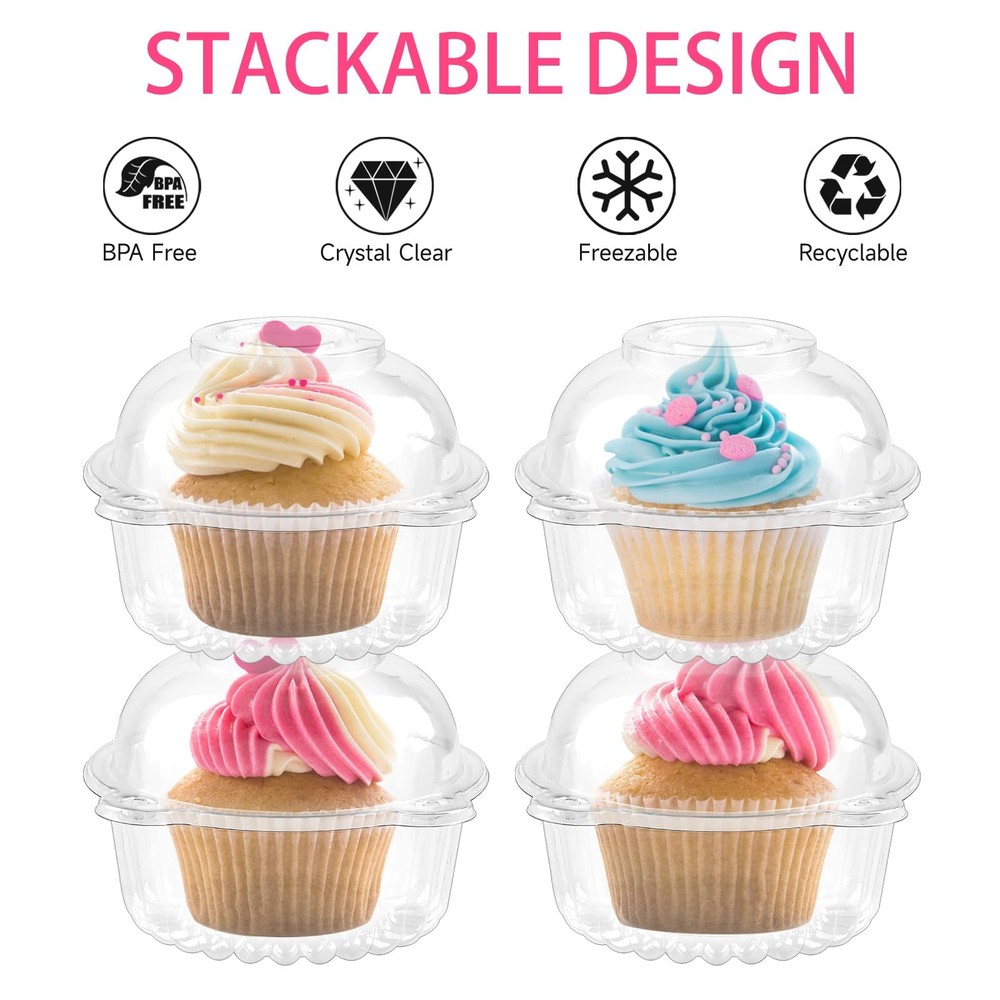 100 Pack Individual Cupcake Containers Clear Plastic Cupcake Holders Cupcakes