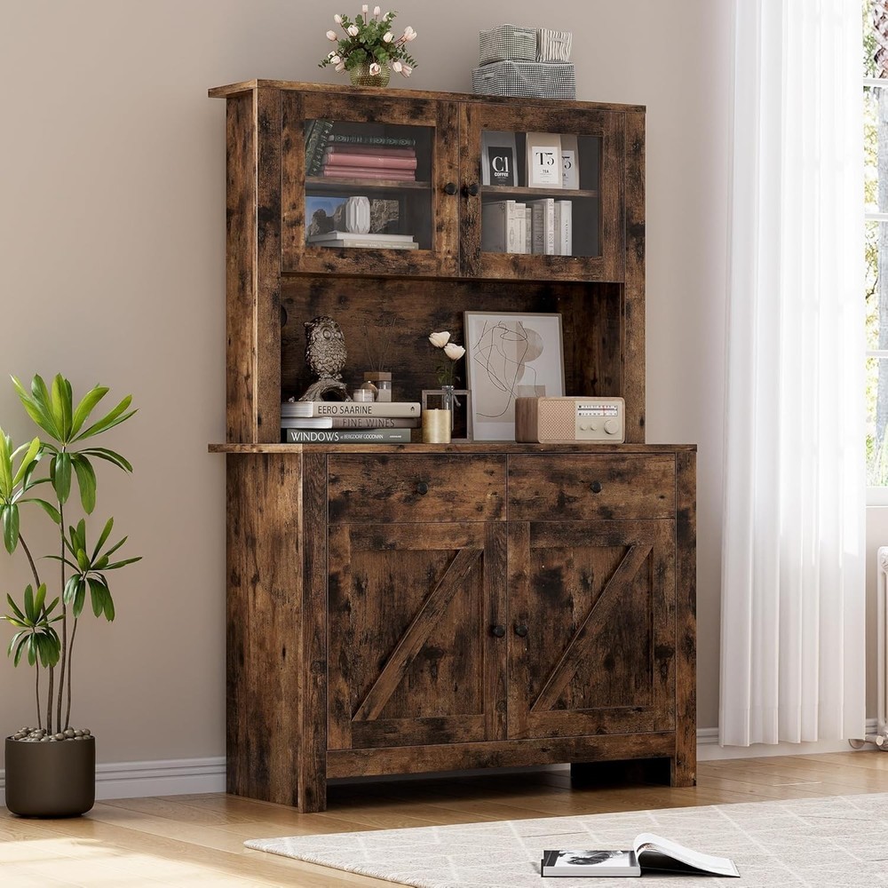 Kitchen Hutch W/ Doors & Adjustable Shelves, Multi-Use Storage for Microwave