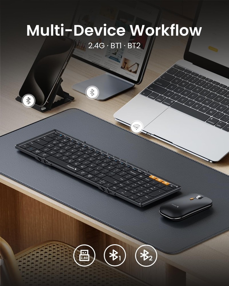 ProtoArc Foldable Keyboard and Mouse, XKM01 Folding Wireless Keyboard Mouse Comb