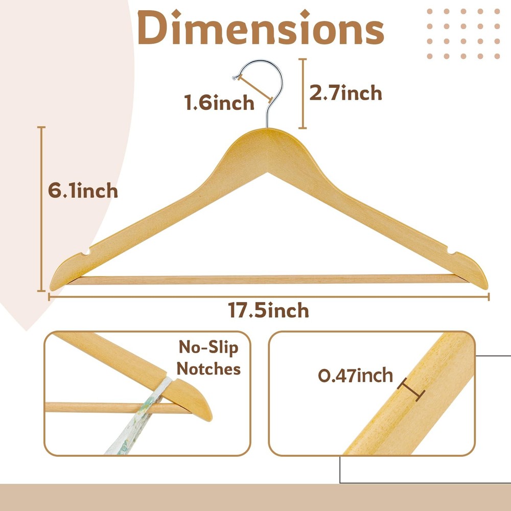 Solid Wood Clothes Hangers Smooth Finish 20 Pack
