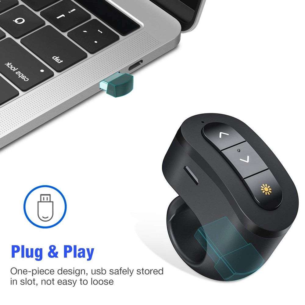 Rechargeable Finger Ring Wireless Presenter Clicker PowerPoint Keynote Mac
