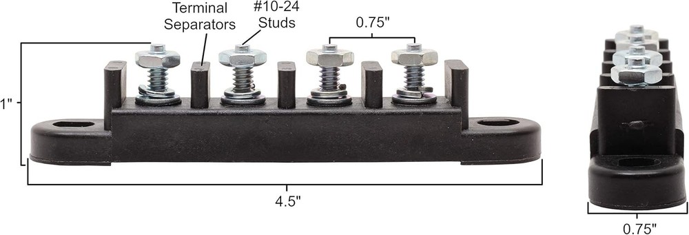 Fastronix 4 Stud Terminal Strip Kit 4 Kit, Black