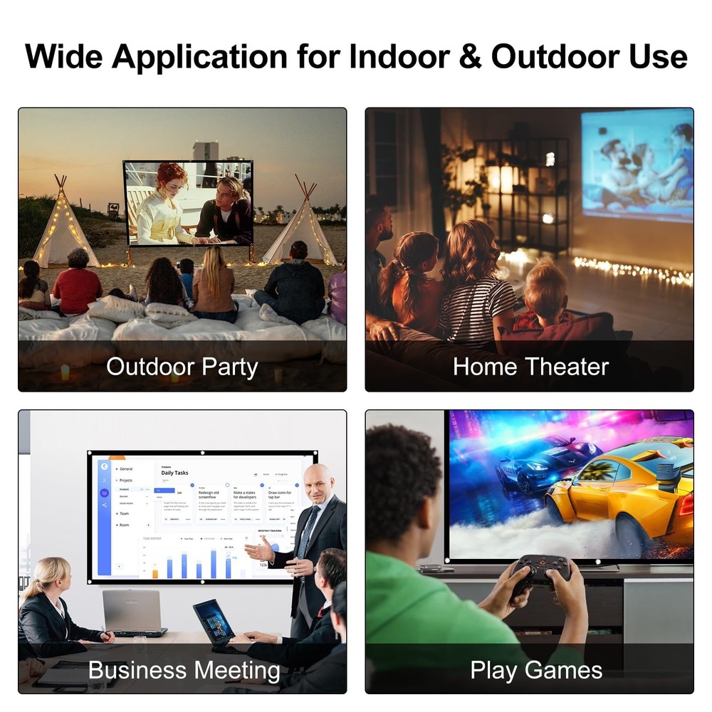 HAPPRUN Projector Screen, 100 inch Projection Screen, 16:9 Foldable Portable ...