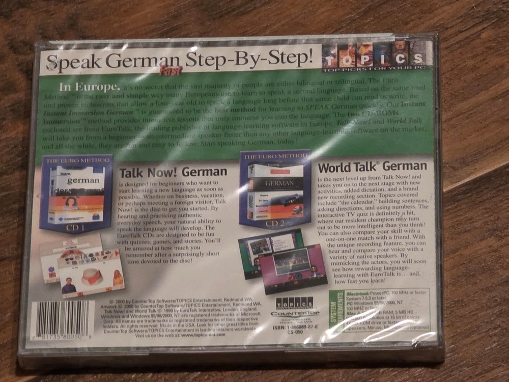 Sealed Instant Immersion German 2 CD-ROM Set Euro Method Mac PC Language