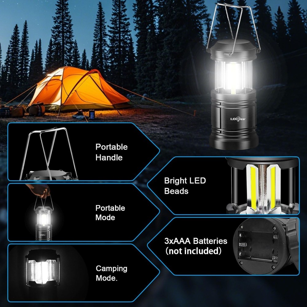 2 Pack LED Camping Lantern Battery Collapsible Light