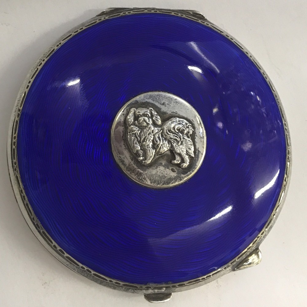 Art Deco Solid Silver Enamel King Charles Spaniel Compact Turner & Simpson 1936