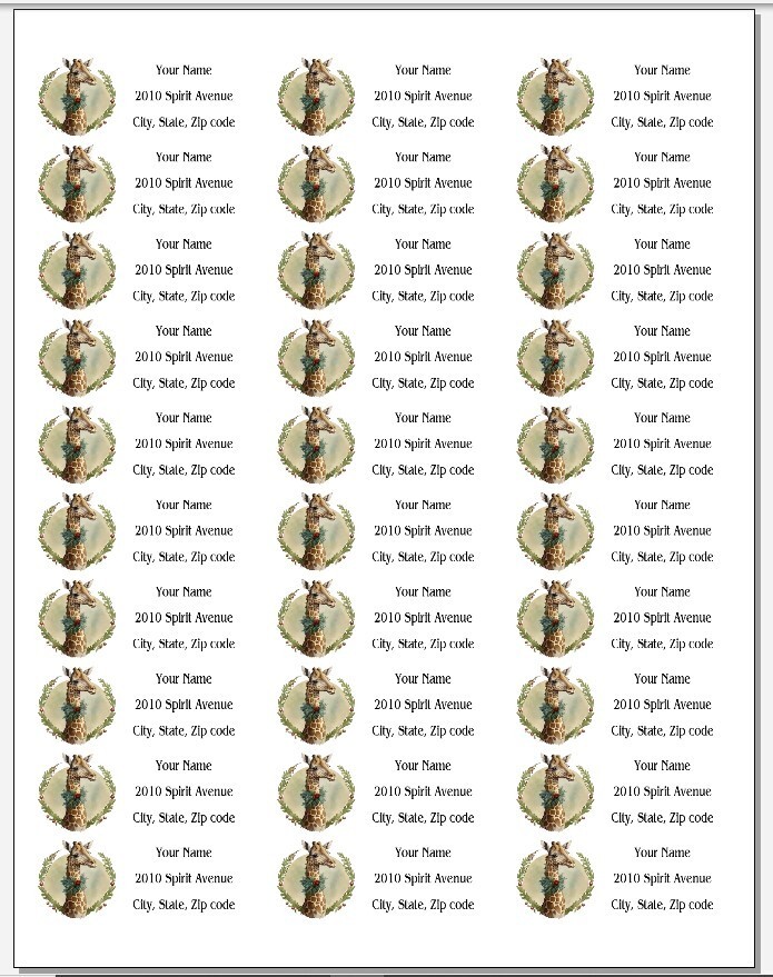 150 Christmas Giraffe Wreath Primitive Mailing Return Address Labels Personalize
