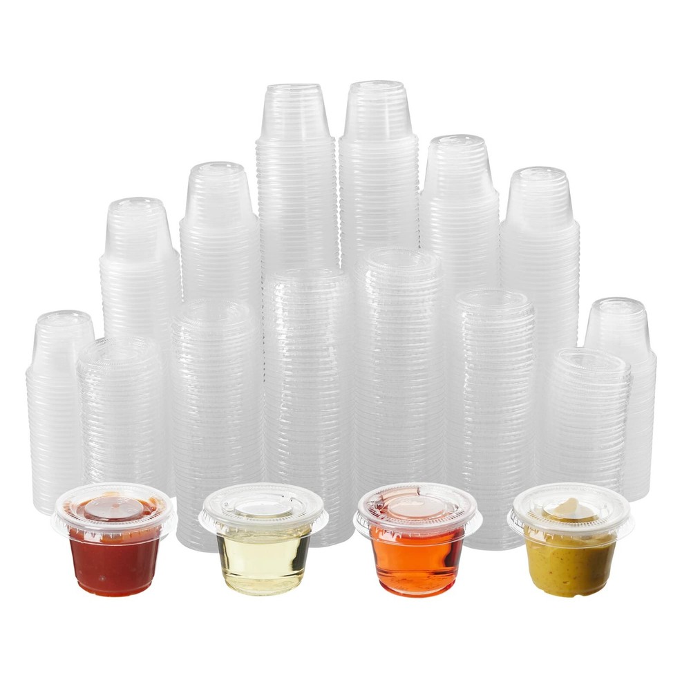 1OZ Plastic Disposable Portion Cup with Hinged Lid