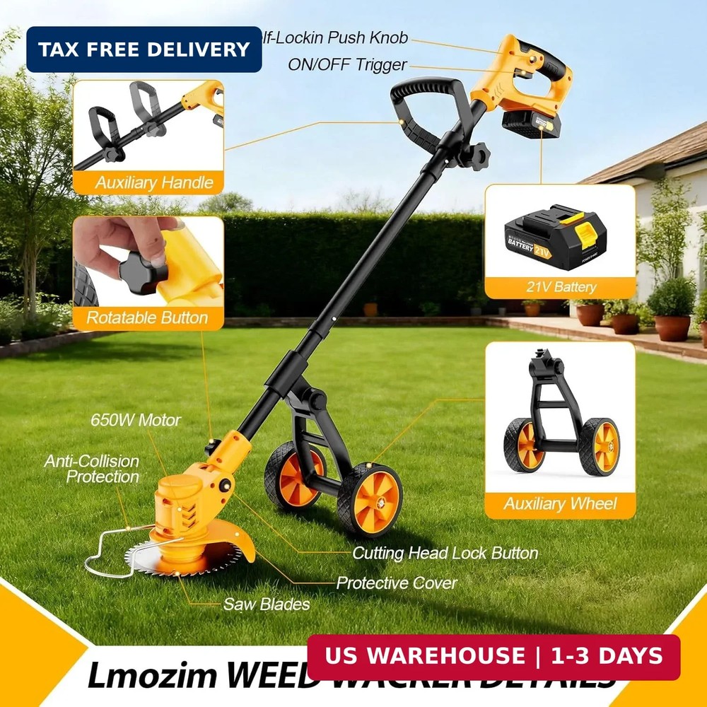 Electric Weed Wacker Cordless, Electric String Trimmer with 3 Types Blades & Rem