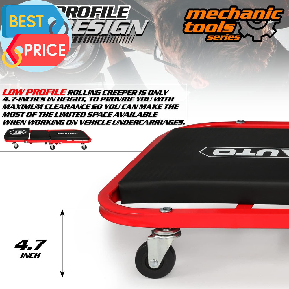 Foldable Z Creeper 2-In-1 Rolling Folding Car Creeper & Seat, 36" Adjustable Rol
