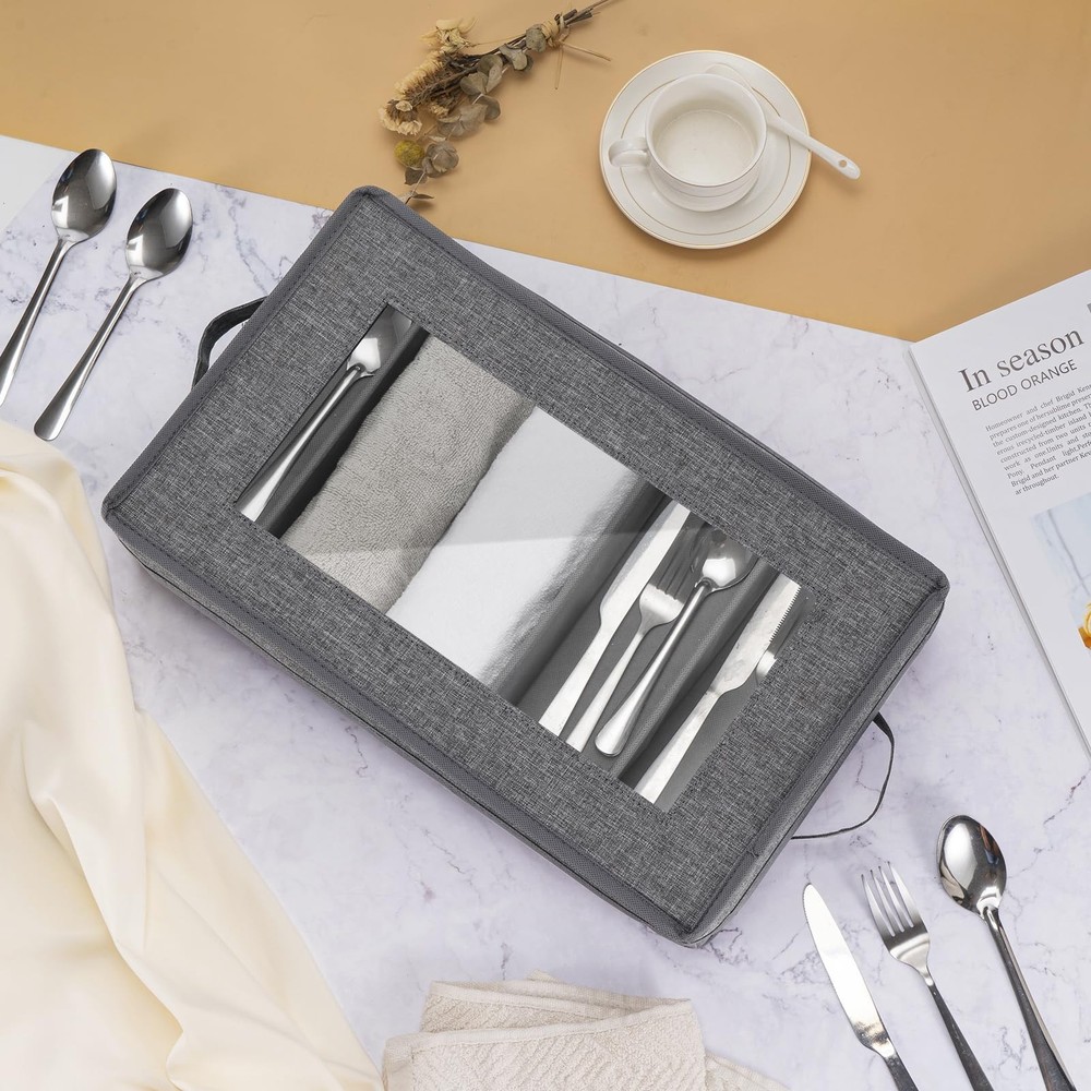 Lafulling Silverware Storage Box, Flatware Storage, 17"X10.5"X4", Grey