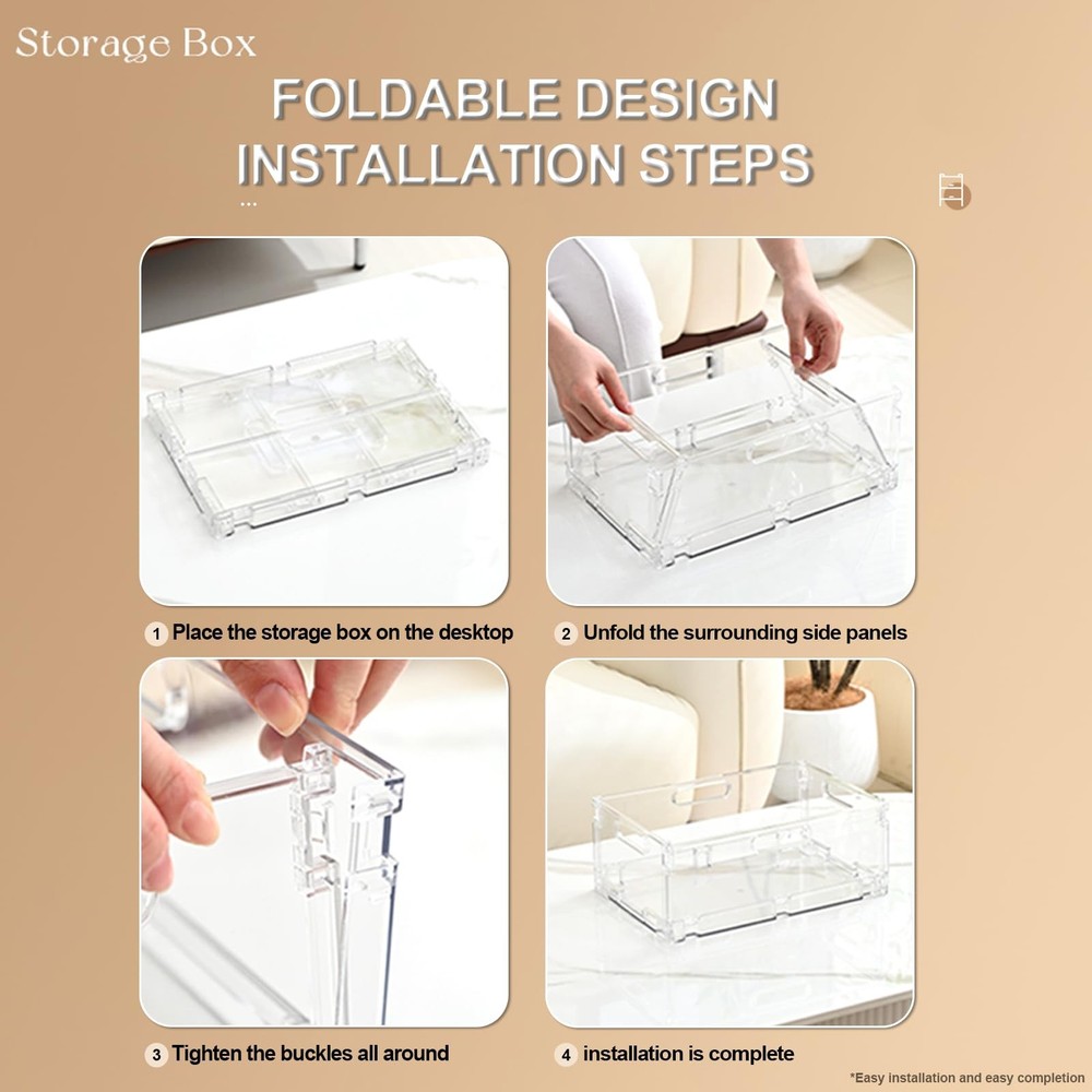 2-Pack Foldable Plastic Baskets, Stackable Storage Baskets with Handles for O...