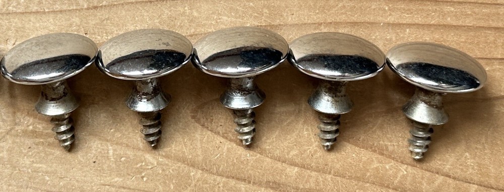 DS-219–FIVE (5) Vintage Matching Shiny Chrome Plated Drawer Knobs Pulls