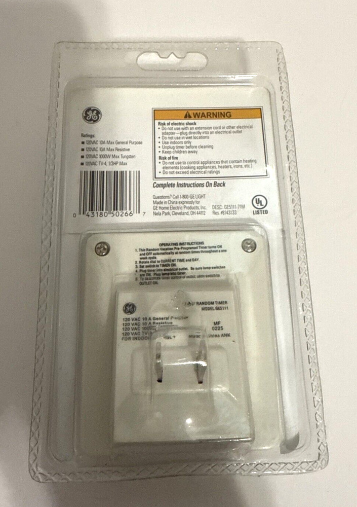 GE 7-Day Random Timer Pre-Programmed for Vacations Model GE5111 NEW