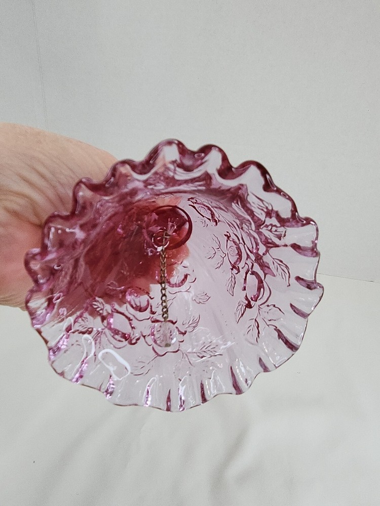 Fenton Bell Pink Cabbage Rose Ruffled Bottom - SIGNED 6.5"