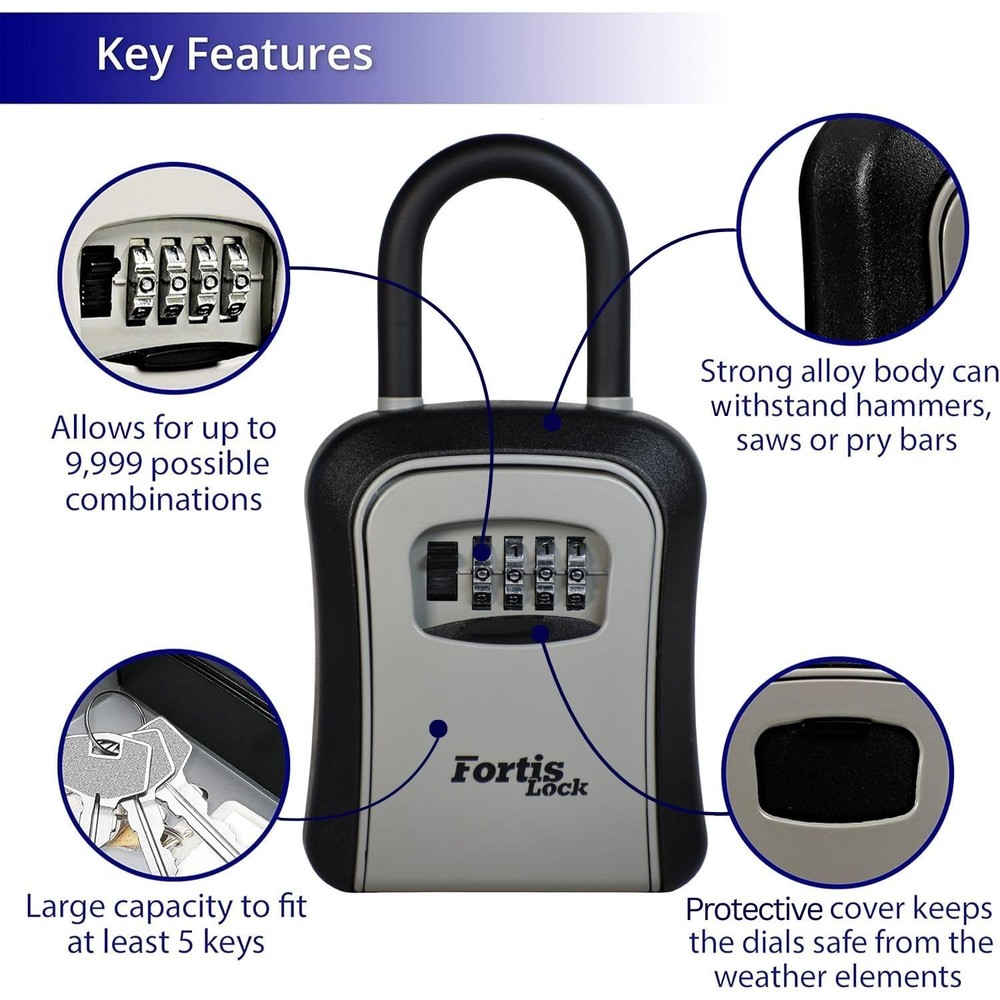 Box for Keys with Code, Portable Shackle Key Safe, 4-Digit Combination, Weath...
