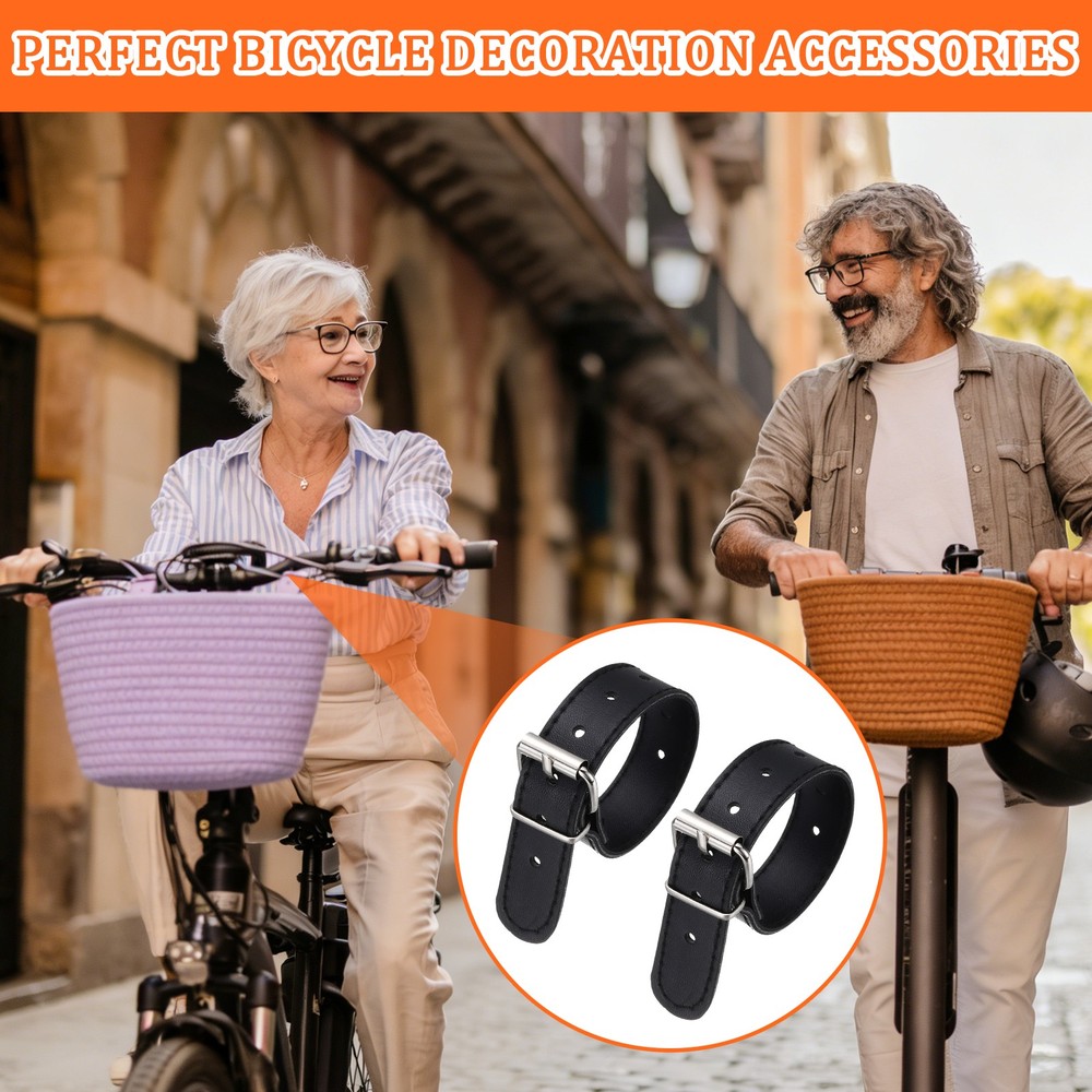 4 Pcs Adjustable Leather Bicycle Basket Strap, Black