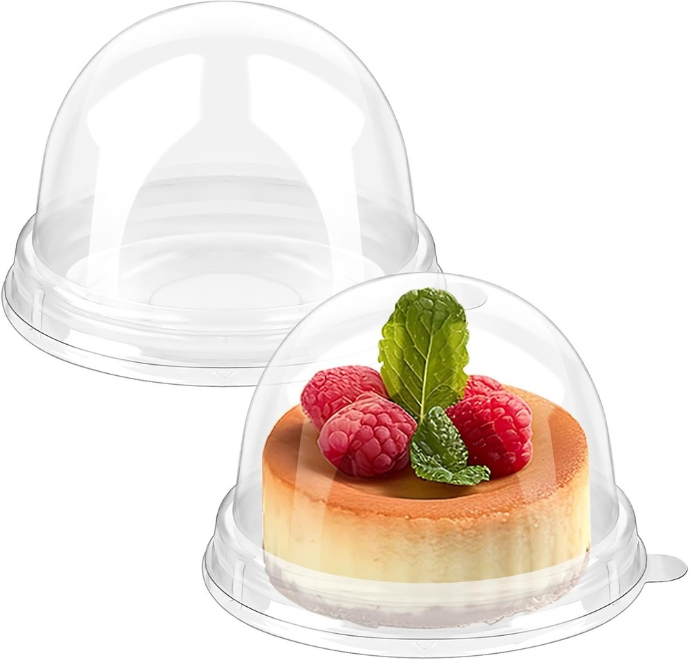 50 Pack Mini Bundt Cake Containers, Clear Plastic Small Cupcake Boxes with Dome