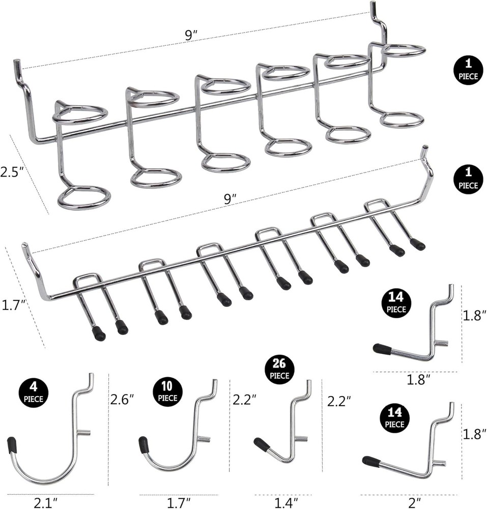 170PCS Pegboard Hooks Assorted | Peg Board Hooks for Hanging Tools - Ideal for P