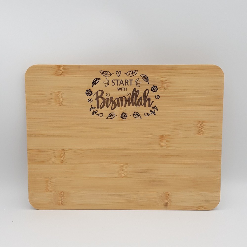 "Start with Bismillah" Bamboo Cutting Board Double-Sided Engraving