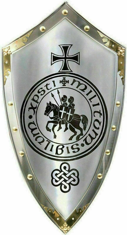 Medieval Reproduction Templar Armor Shield Made Solid Steel & Brass Shield
