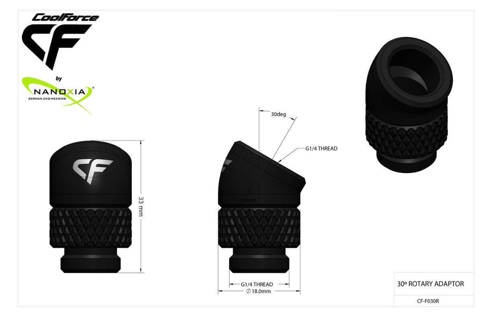 CoolForce 30 Degree Angled Rotary Fitting Adapter G1/4 Threaded