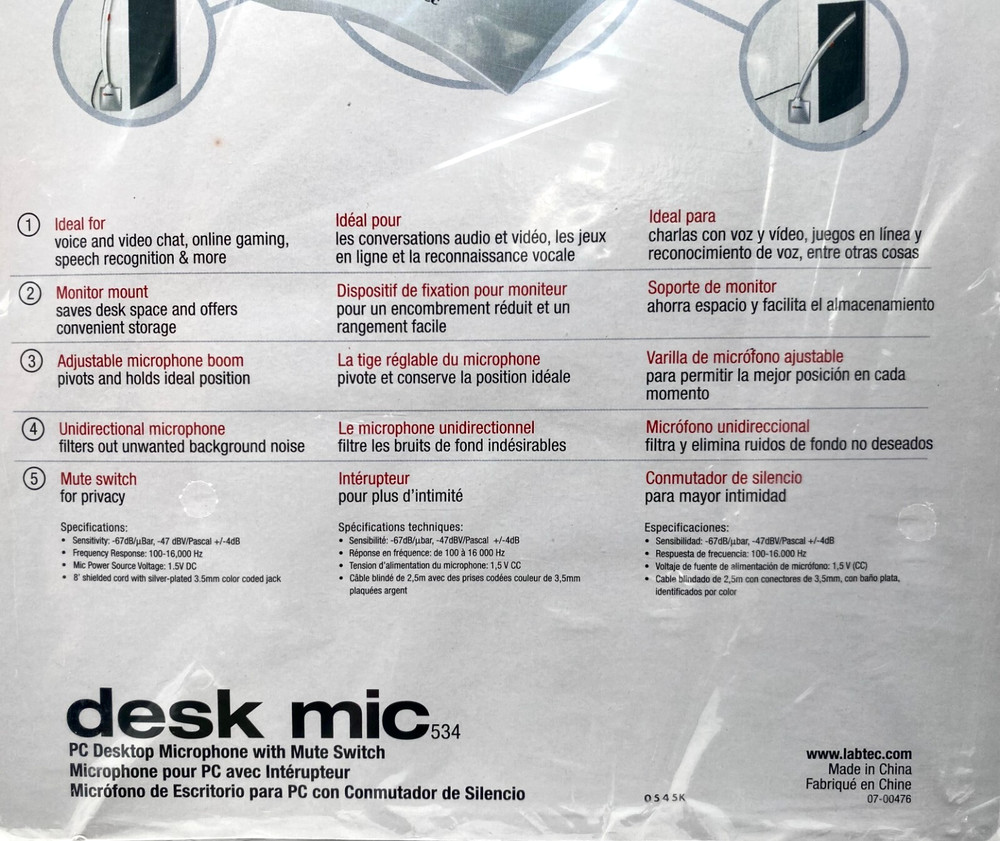 5X NEW LABTEC DESK MIC 534 PC DESKTOP MICROPHONE w/ MUTE SWITCH