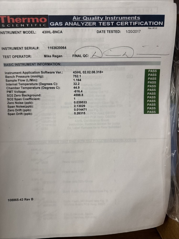 Thermo Scientific Model 43i-HL SO2 Analyzer High Level