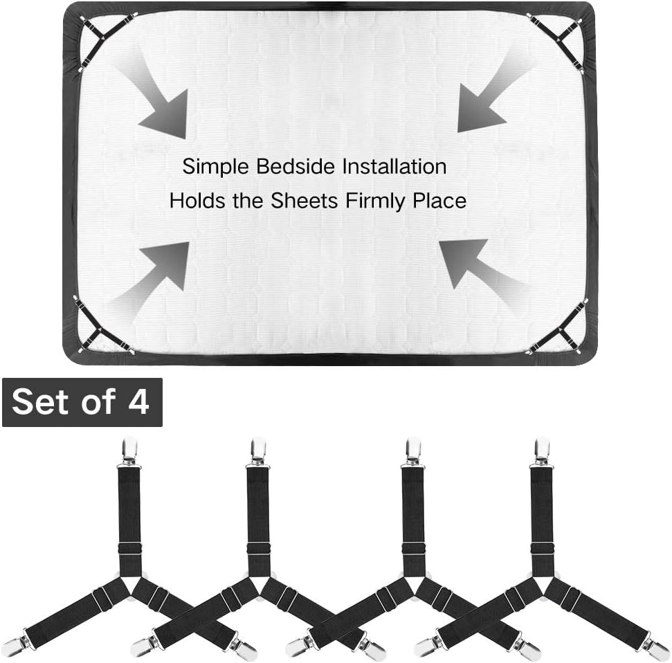 Sheet Holders, 4 Pcs Adjustable Bed Sheet Straps, Fitted Sheet Holder Clips Fast