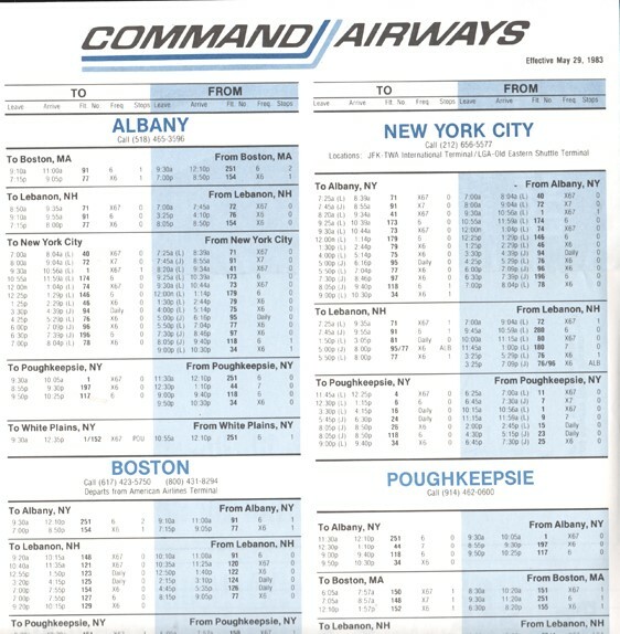 Command Airways timetable 1983/05/29
