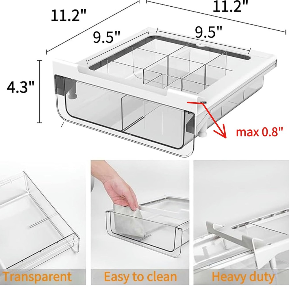 vacane Refrigerator Organizer Drawer,Under Shelf Pull Out Drawer with Divider...