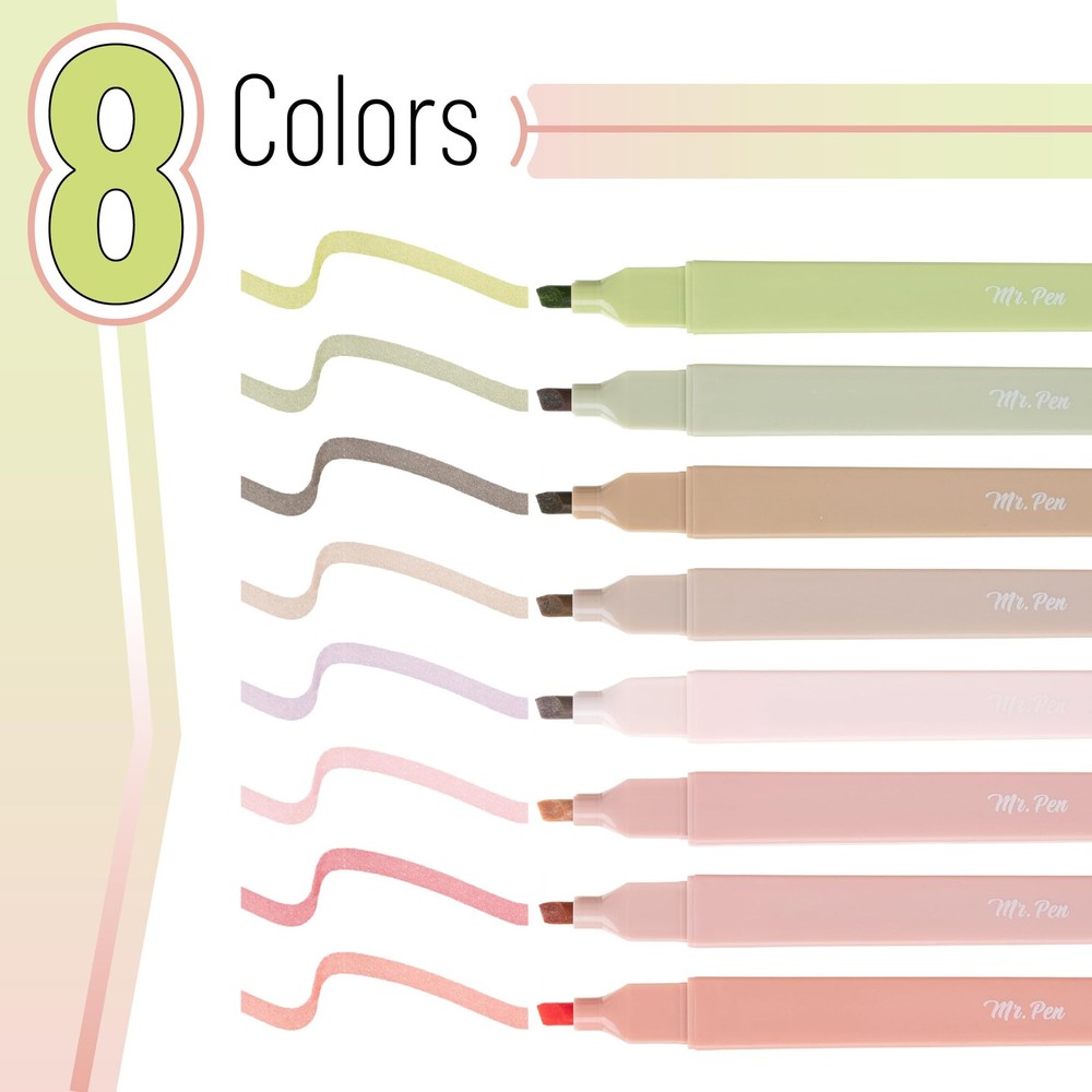 Mr. Pen- Aesthetic Highlighters, 8 pcs, Chisel Tip, Boho 8 Pack, Colors