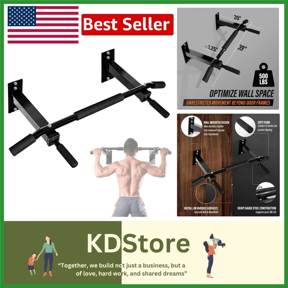Secure Multi-Grip Wall Mounted Pull Up Bar - Supports Heavy Users up to 300 lbs