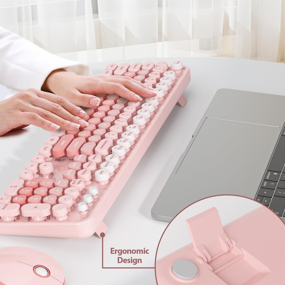 Pink Gradient Keyboard and Mouse, Cute Wireless Keyboard and Mouse Combo, Ful...