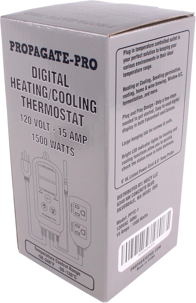 15 Amp Plug in Digital Temperature Controller Outlet by Propagate Pro | White