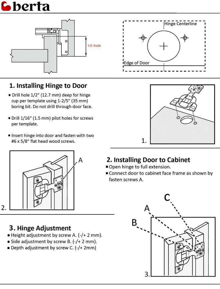 Berta 1/2" Overlay Soft Closing Face Frame Cabinet Door Hinges (50 Pack)