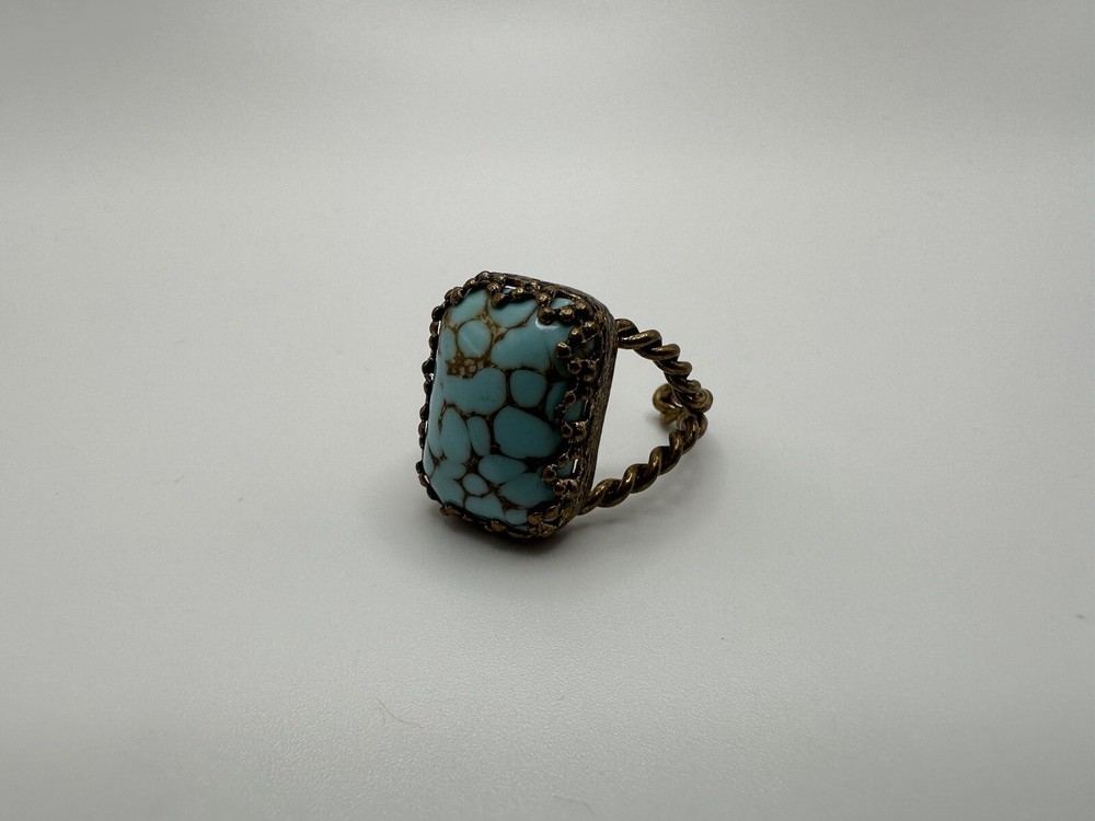 Antique Robins Egg Brass Adjustable Ring