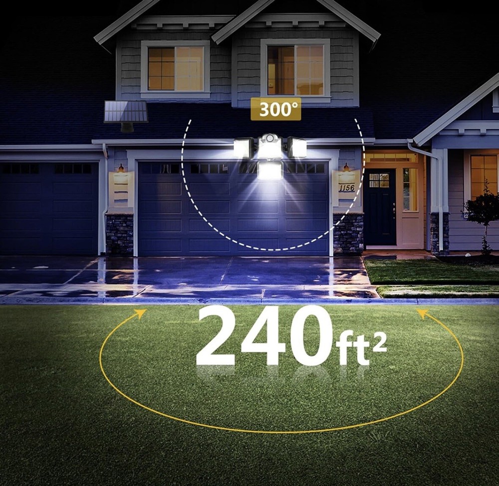 2 Packs Solar Security Lights Outdoor 3 Head Motion Sensor Lights Adjustable