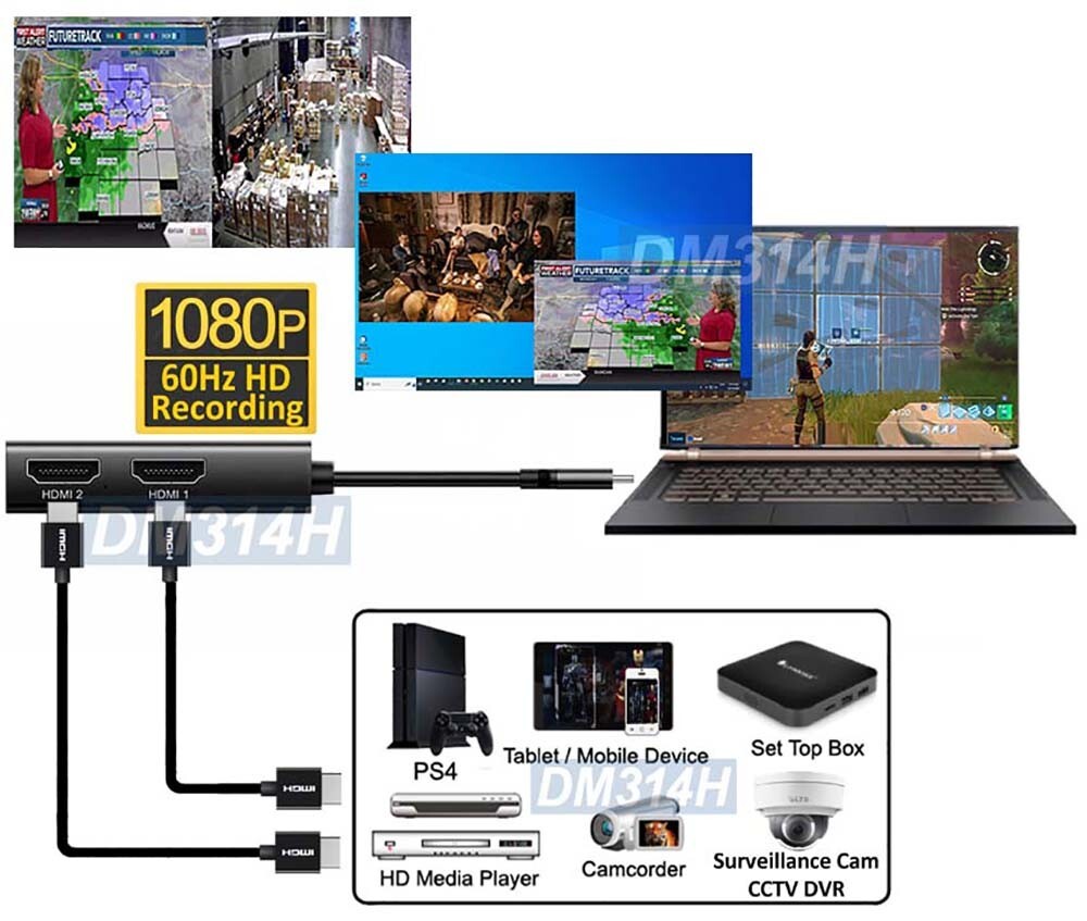 Premium USB 4K Dual 1080P DVR Capture Dongle For Windows Mac Linux