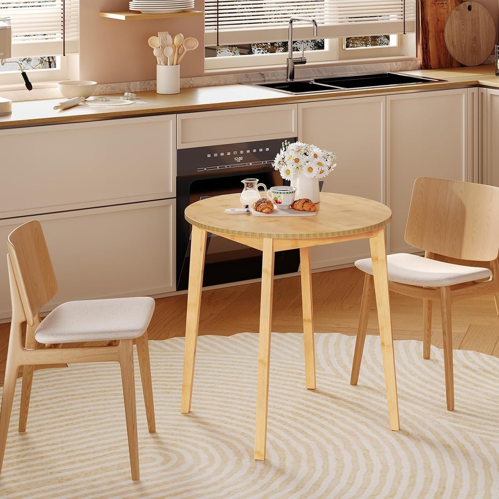 Bamboo Dining Table Round Dining Table 2 27.5" Kitchen Table Small Space Writing